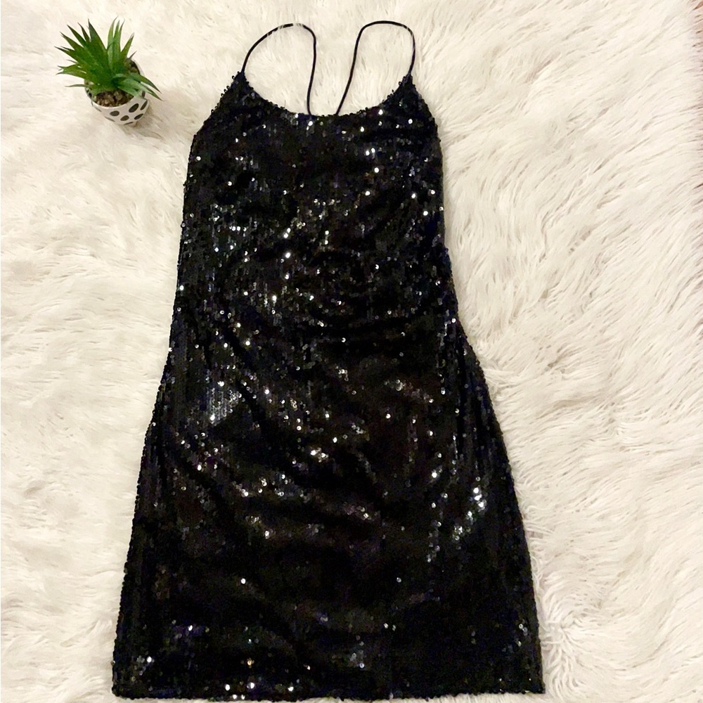 Elegant Black Sequin Mini Dress